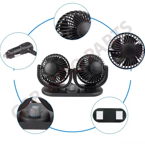 ARAÇ İÇİ TORPİDO ÜSTÜ 360 DERECE AYARLANABİLİR İKİLİ VANTİLATÖR FAN - 4