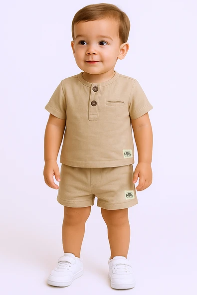 ERKEK BEBEK ŞORTLU TAKIM BİSİKLET YAKA DÜĞMELİ DÜZ RENK A79 - 4