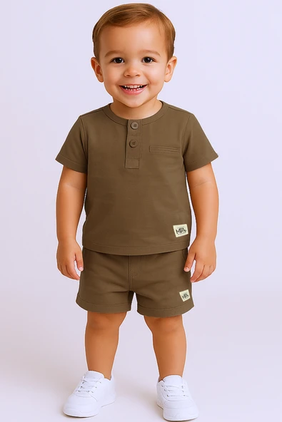 ERKEK BEBEK ŞORTLU TAKIM BİSİKLET YAKA DÜĞMELİ DÜZ RENK A79