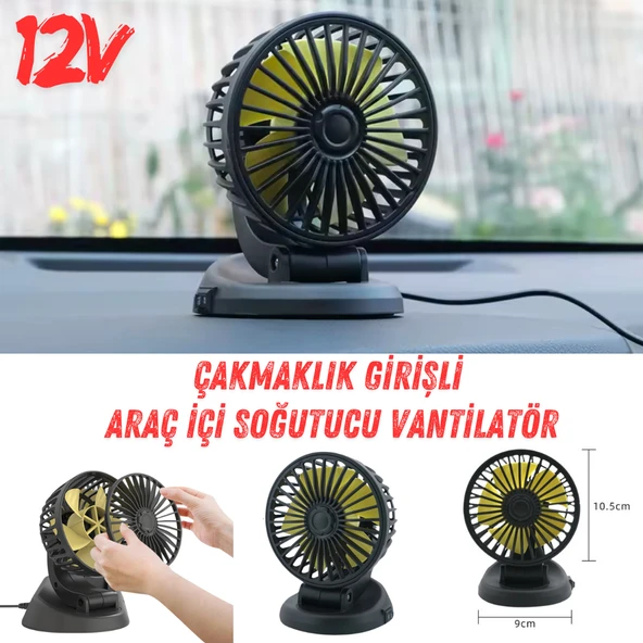 Araç İçi Vantilatör 360° Dönebilen Torpido Üstü Vantilatör 12v Uyumlu Tek Fanlı Soğutucu Fan Pervane