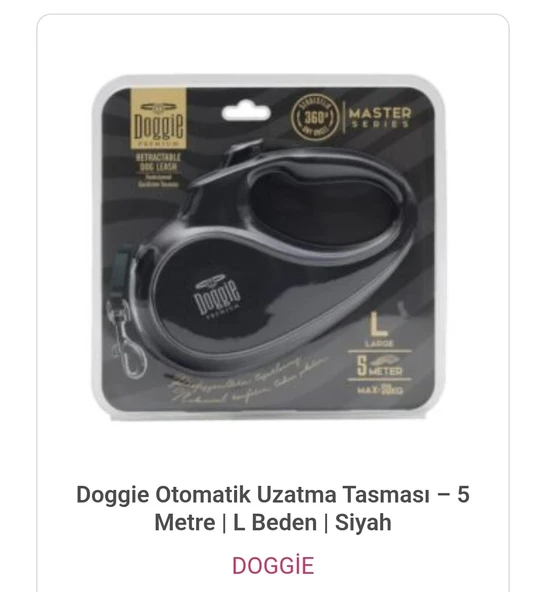 Doggie Otomatik Uzatma Tasması - 5 Metre | L Beden | Siyah - 3