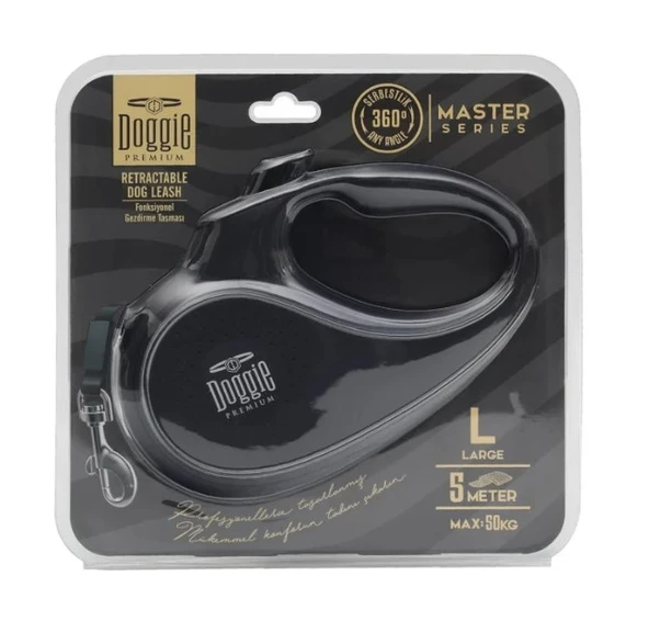 Doggie Otomatik Uzatma Tasması - 5 Metre | L Beden | Siyah - 2