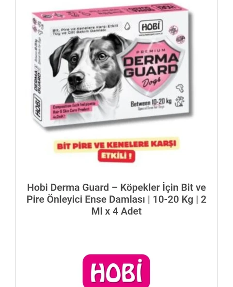 Hobi Derma Guard - Köpekler İçin Bit ve Pire Önleyici  Damla | 10-20 Kg | 2 Ml - 2