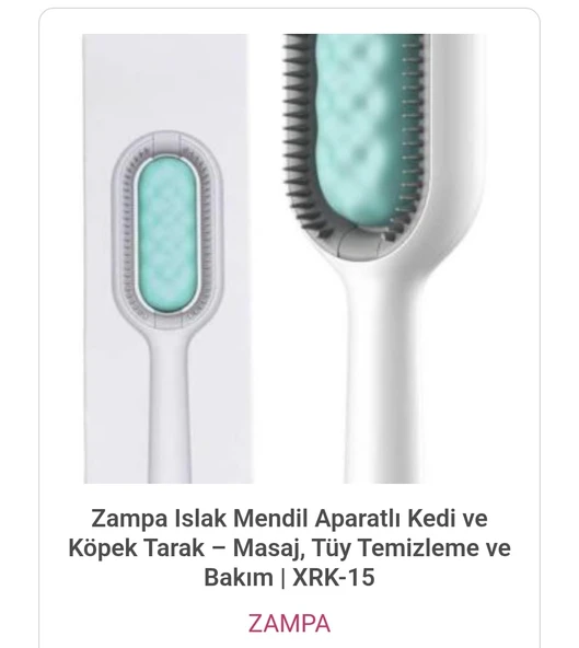 Zampa Islak Mendil Aparatlı Kedi ve Köpek Tarak - Masaj, Tüy Temizleme ve Bakım - 2