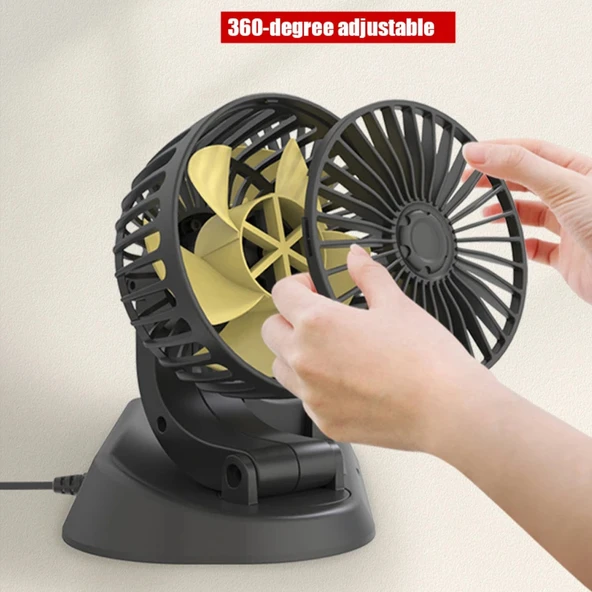 Araç İçi Vantilatör 360° Dönebilen Torpido Üstü Vantilatör 12v Uyumlu Tek Fanlı Soğutucu Fan Pervane - 4