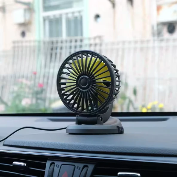 Araç İçi Vantilatör 360° Dönebilen Torpido Üstü Vantilatör 12v Uyumlu Tek Fanlı Soğutucu Fan Pervane - 2