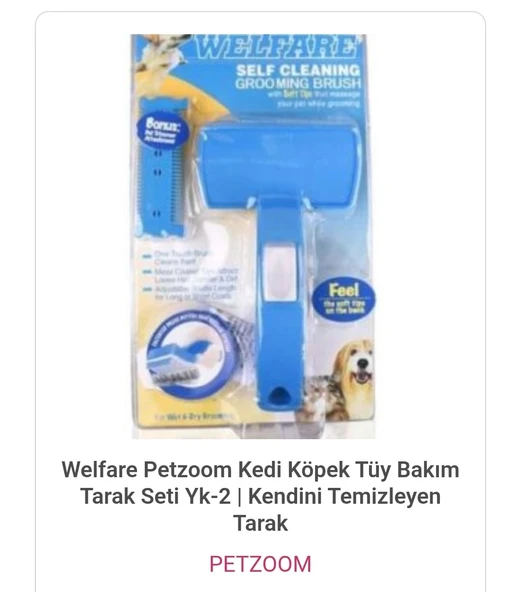Welfare Petzoom Kedi Köpek Tüy Bakım Tarak Seti | Kendini Temizleyen Tarak - 2