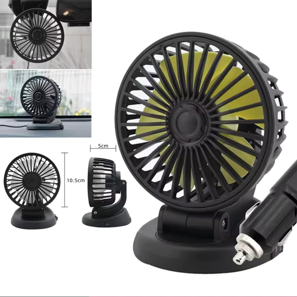 Araç İçi Vantilatör 360° Dönebilen Torpido Üstü Vantilatör 12v Uyumlu Tek Fanlı Soğutucu Fan Pervane - 7