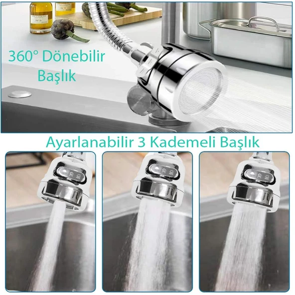 Ayt Sunup SN-27117 3 Kademeli Tasarruflu Universal Mutfak Musluk Başlığı Musluk Tayzik Aparatı - 2