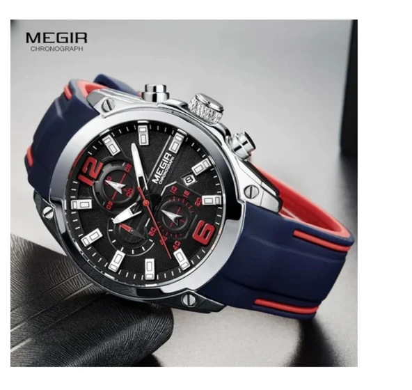 Megir Erkek Kronograf Analog Kuvars Saati, Tarihli, Aydınlık Eller, Su Geçirmez - 2