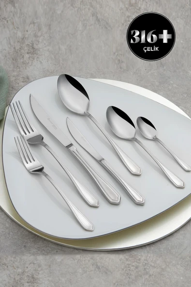 URZ Nil Elegance 316+ Çelik 84 Parça 12 Kişilik Çatal Kaşık Bıçak Takımı Urzmrkt 868716