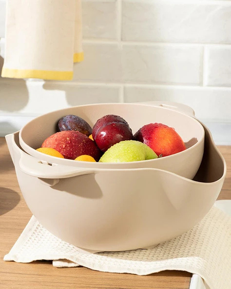 English Home Basic Plastik 2 Parça Süzgeç 20 Cm Bej