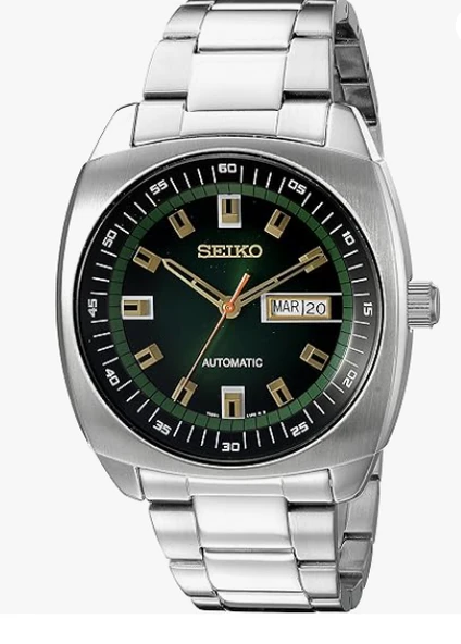 Seiko Erkek SNKM97 Analog Yeşil Kadran Otomatik Gümüş Paslanmaz Çelik Saat, yeşil,