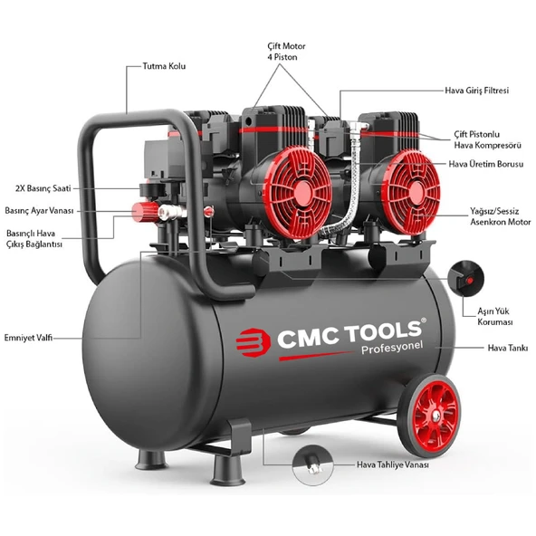 CMC CMC-0913 50 Litre Sessiz Yağsız Hava Kompresörü 4 Hp - 4
