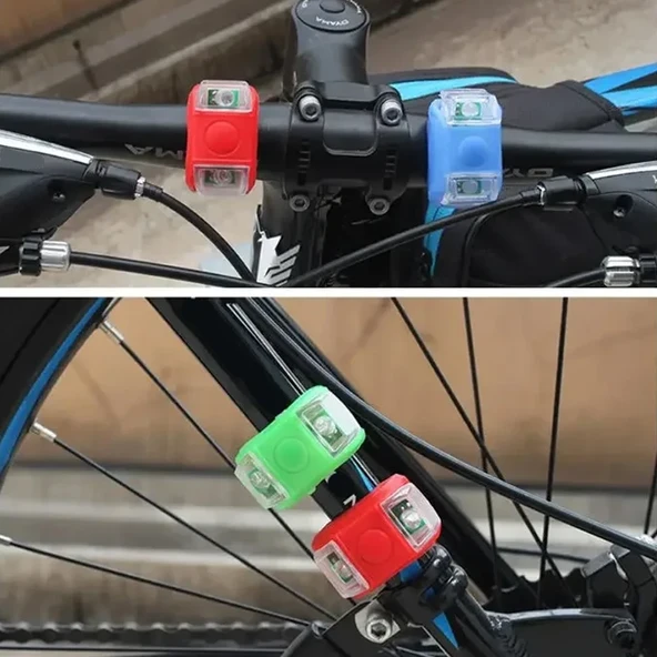 Silikonlu Ledli Mavi Renkli Bisiklet Lambası 2 Adet Pilli (Pil Dahil) İkaz Lambası - 2