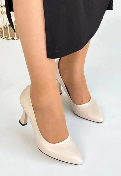 Ulba Bej Cilt Stiletto Ayakkabı - Resim 2