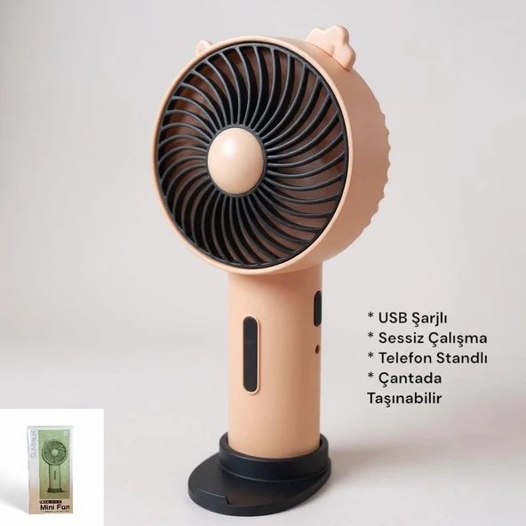 Summer USB Şarjlı El Fanı I Taşınabilir Mini Fan I Yaz Serinleticisi I Vantilatör I Telefon Stantlı