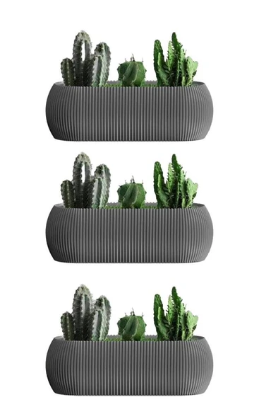 Omnipazar KRS-372 Dekoratif Plastik Mercan Uzun Saksı 1.3 Litre 3'lü Set ürün görseli