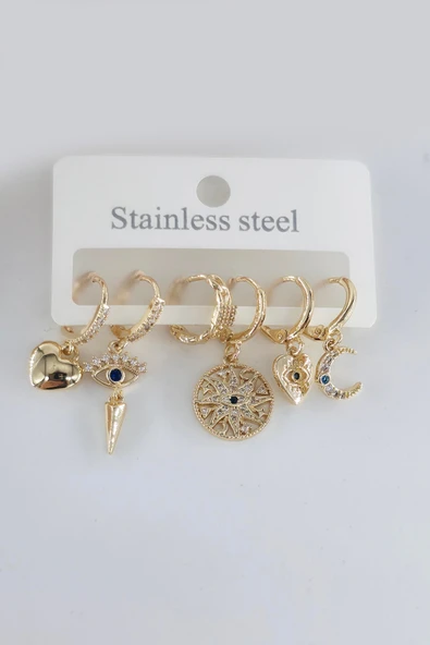 Kadın Vip Seri Antialerjik Zirkon Taşlı 6'lı Küpe ürün görseli