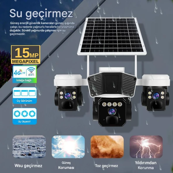 RX95G Solar Güvenlik Kamerası Türkçe 4G Sim Kartlı PTZ Hareketli Gece Görüşlü Güneş Panelli Kamera - 6