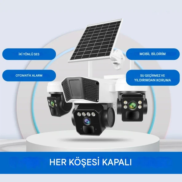3936ProX 3 Kameralı 9MP Güneş Panelli Akıllı Güvenlik Kamerası  Okam Pro Gece Görüşlü Solar Kamera - 3