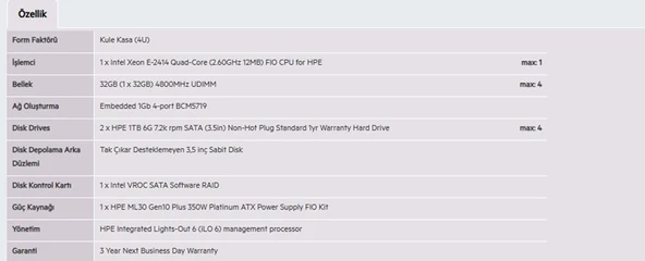 HPE ML30 Gen11 E2414-32GB-2x1TB-4U(P71385) - 3