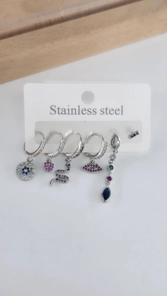 Kadın Vip Seri Antialerjik Zirkon Taşlı 6'lı Küpe ürün görseli