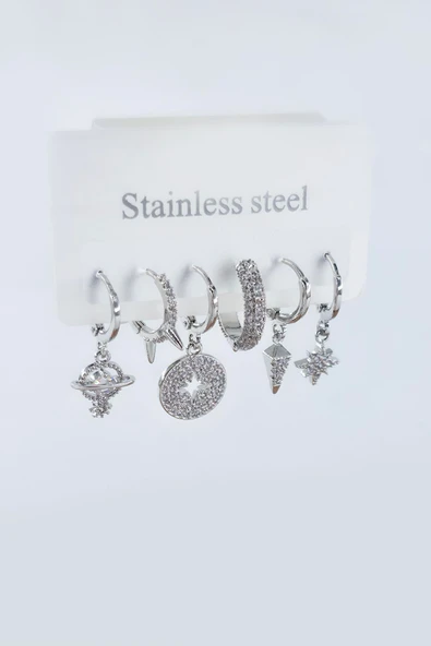 Kadın Vip Seri Antialerjik Zirkon Taşlı 6'lı Küpe - Resim 2