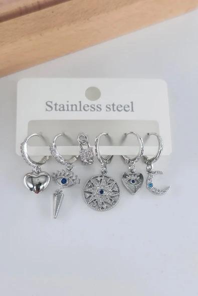 Kadın Vip Seri Antialerjik Zirkon Taşlı 6'lı Küpe ürün görseli