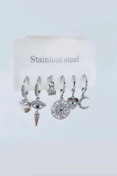 Kadın Vip Seri Antialerjik Zirkon Taşlı 6'lı Küpe - Resim 2