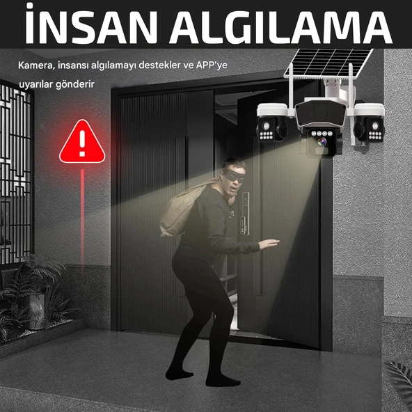 RX95G Solar Güvenlik Kamerası Türkçe 4G Sim Kartlı PTZ Hareketli Gece Görüşlü Güneş Panelli Kamera - 5