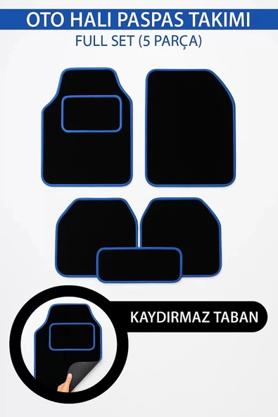 5 PARÇA UNİVERSAL TOPUK DESTEKLİ OTO HALI PASPAS TAKIMI KENAR RENK MAVİ - 2