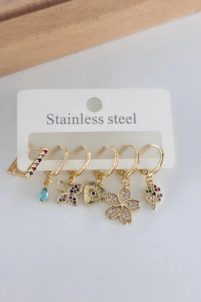 Kadın Vip Seri Antialerjik Zirkon Taşlı 6'lı Küpe ürün görseli