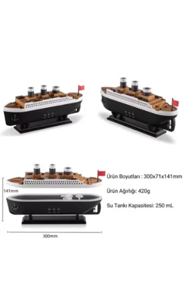 Titanic Gemi Hava Nemlendirici Işıklı Fonksiyonlu Buhar Makinesi Kumandalı - 5