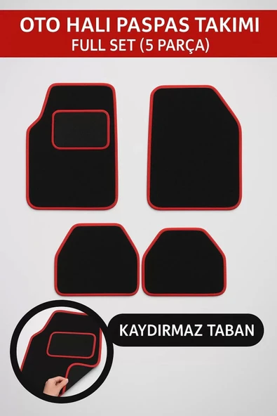 5 PARÇA UNİVERSAL TOPUK DESTEKLİ OTO HALI PASPAS TAKIMI KENAR RENK KIRMIZI - 2