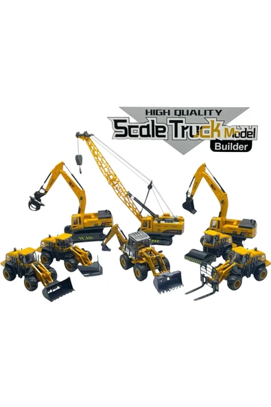 İnşaat Araçları İş Makinaları 8 Li Süper  Set Oyuncak-Kolekasiyon - 1