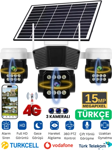 RX95G Solar Güvenlik Kamerası Türkçe 4G Sim Kartlı PTZ Hareketli Gece Görüşlü Güneş Panelli Kamera