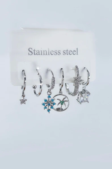 Kadın Vip Seri Antialerjik Zirkon Taşlı 6'lı Küpe - Resim 2