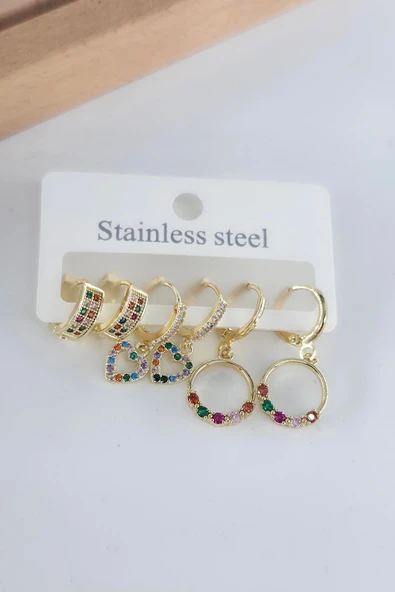 Kadın Vip Seri Antialerjik Zirkon Taşlı 6'lı Küpe ürün görseli