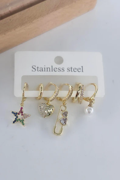 Kadın Vip Seri Antialerjik Zirkon Taşlı 6'lı Küpe ürün görseli