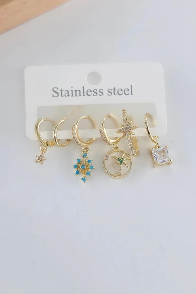 Kadın Vip Seri Antialerjik Zirkon Taşlı 6'lı Küpe ürün görseli