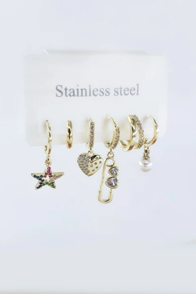 Kadın Vip Seri Antialerjik Zirkon Taşlı 6'lı Küpe - Resim 2