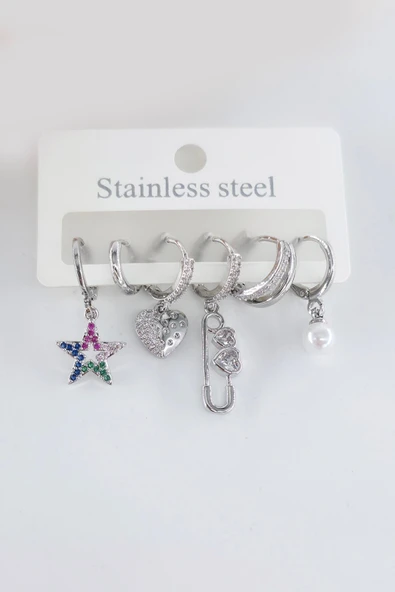 Kadın Vip Seri Antialerjik Zirkon Taşlı 6'lı Küpe ürün görseli