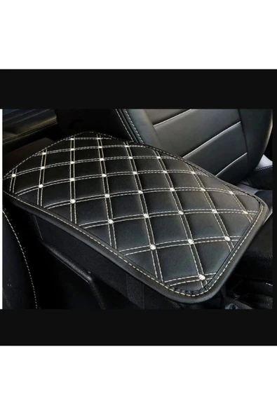 Araba Kol Dayama Örtüsü Kare Siyah Deri Gümüş Desen ürün görseli 1