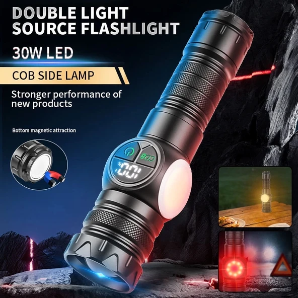 Ps-8745 Profesyonel Zoomlu 30w  Powerbank Mıknatıslı Avcı Kamp Tamirci Feneri - 2
