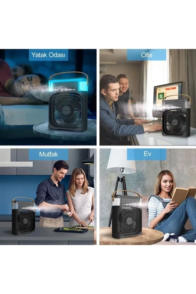 Taşınabilir Işıklı 5 Spreyli Vantilatör Buzlu Buharlı Vantilatör Mini Fan Nemlendirici - 4