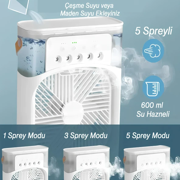 Vantilatör Masaüstü Kablolu Süper Sessiz Fan Su Püskürtmeli Mini El Hava Serinletici Nemlendirici - 5