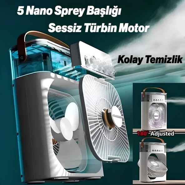 Vantilatör Masaüstü Kablolu Süper Sessiz Fan Su Püskürtmeli Mini El Hava Serinletici Nemlendirici - 8