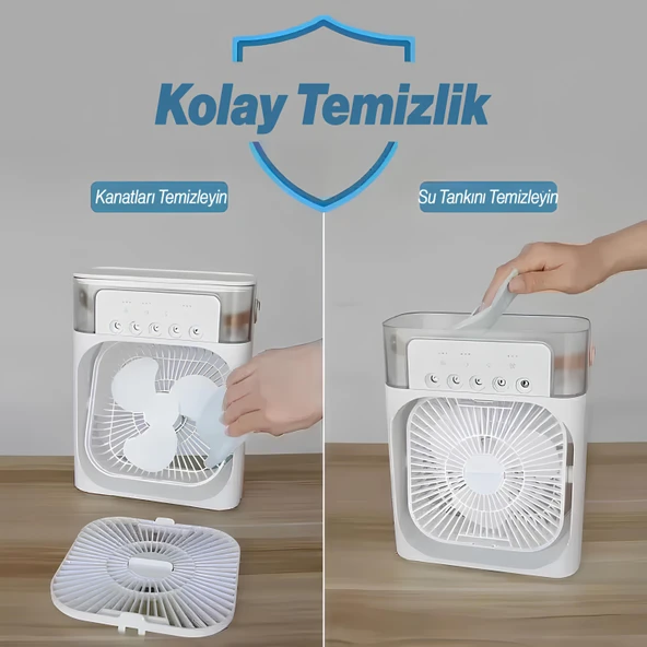 Vantilatör Masaüstü Kablolu Süper Sessiz Fan Su Püskürtmeli Mini El Hava Serinletici Nemlendirici - 9
