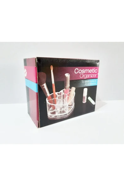 Renkli Çiçekler Kozmetik Organizer  Kalp Figürlü Şeffaf Plastik Mini Kozmetik Organizeri | - 6